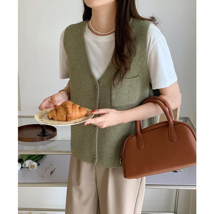 カーキ | Vネックニットベスト ニットジレ 重ね着 | SUNSHINE CLOSET