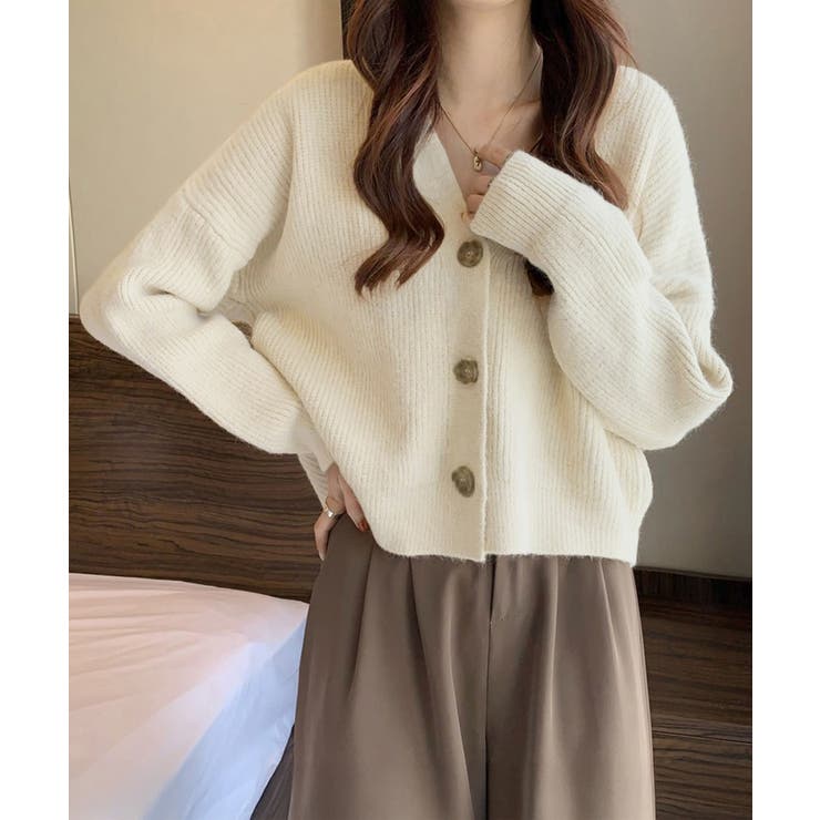 アイボリー | ニットカーディガン Vネック 長袖秋冬服 | Miniministore