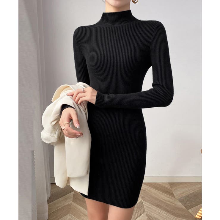 ブラック | ニットワンピース 長袖 タイトワンピース | Miniministore