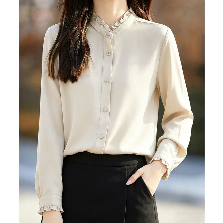 ライトベージュ | フリルブラウス 長袖 レディース 春夏秋 | Miniministore