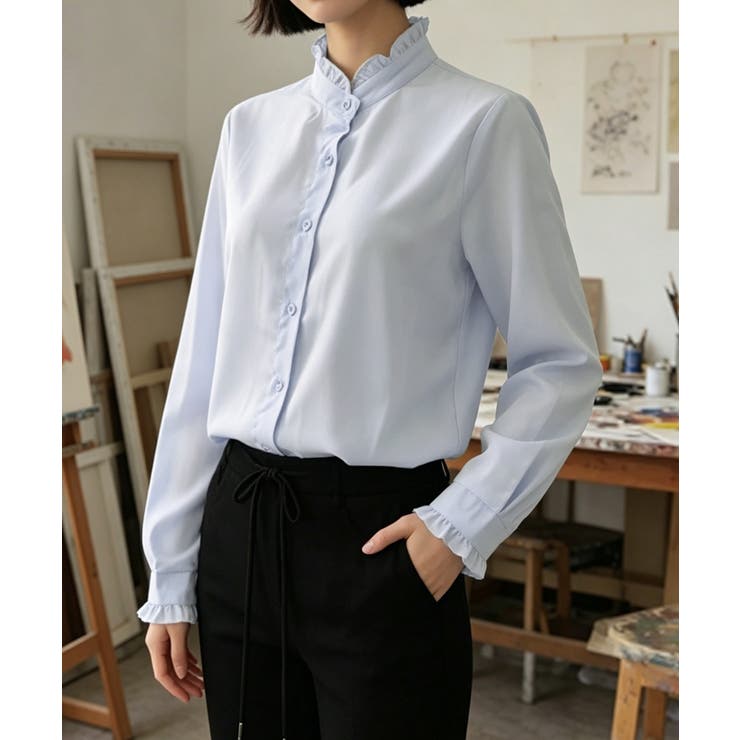 ライトブルー | フリルブラウス 長袖 レディース 春夏秋 | Miniministore