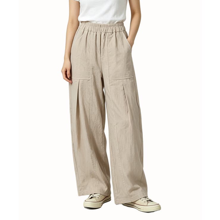 ベージュ | 綿麻風ワイドパンツ レディース きれいめ | Miniministore