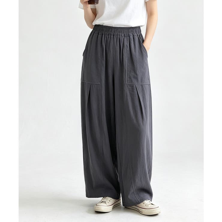 ダークグレー | 綿麻風ワイドパンツ レディース きれいめ | Miniministore