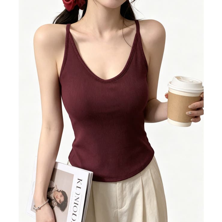 ワインレッド | レース切替タンクトップカップ付きインナー | Miniministore