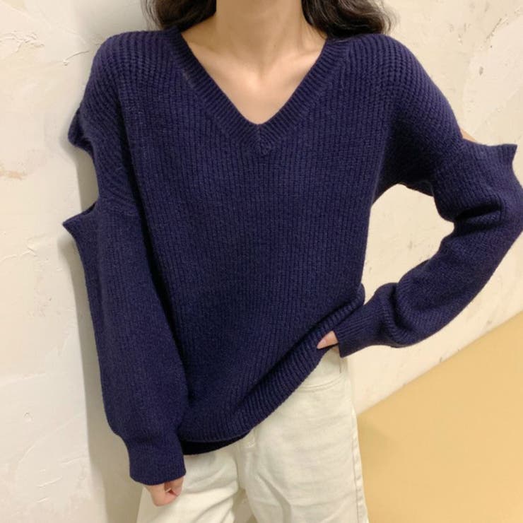 A MACHINE ネイビー Vネック ニット 発送在庫あり】【RBC】【秋冬】ウール100％Vネックニット