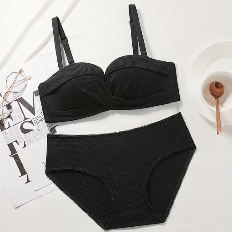 ブラック | ブラジャーショーツセット レディース チューブブラジャー | Miniministore