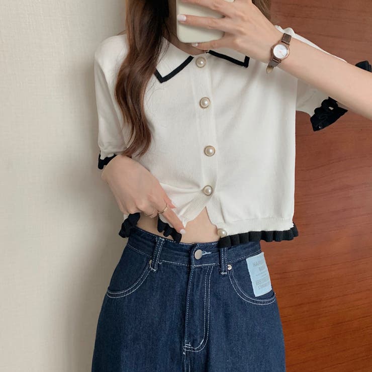 VivienneWestwood☆ デニムワイドリブニット 半袖トップ VivienneWestwood☆ デニムワイドリブニット 半袖トップ