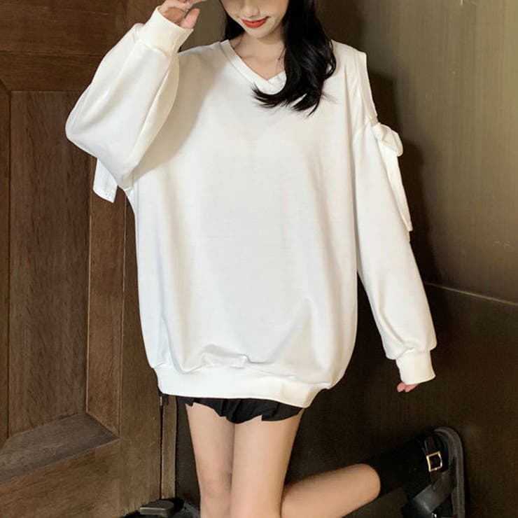 大特価 イラスト トレーナー Tシャツ 肩だし スウェット[品番：II000007344 Mサイズ