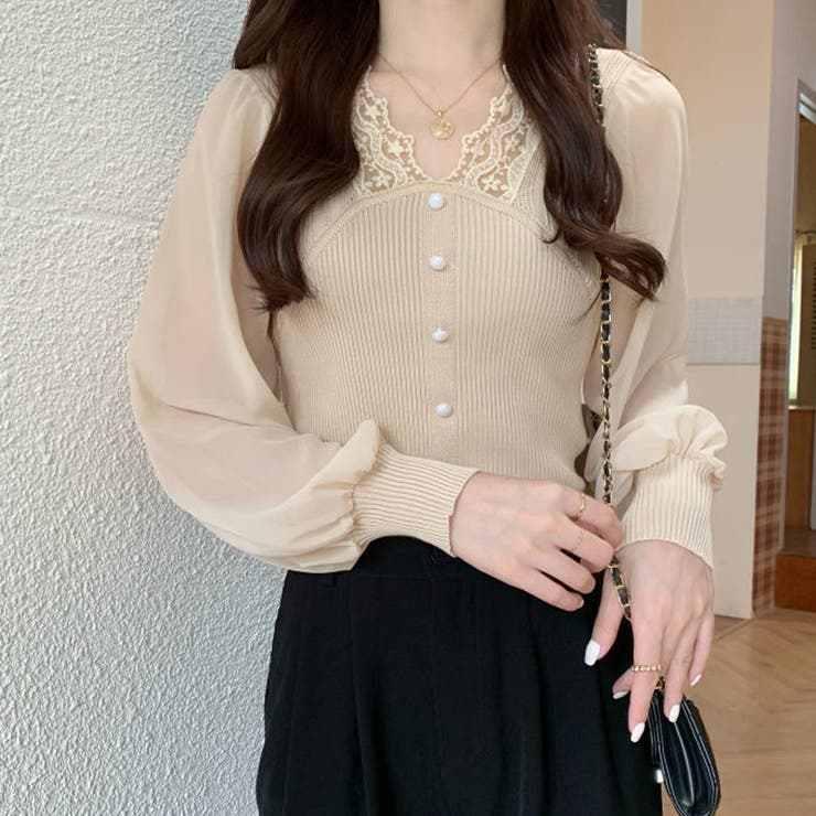 異素材ニットトップス レディース 韓国 | Miniministore | 詳細画像8 