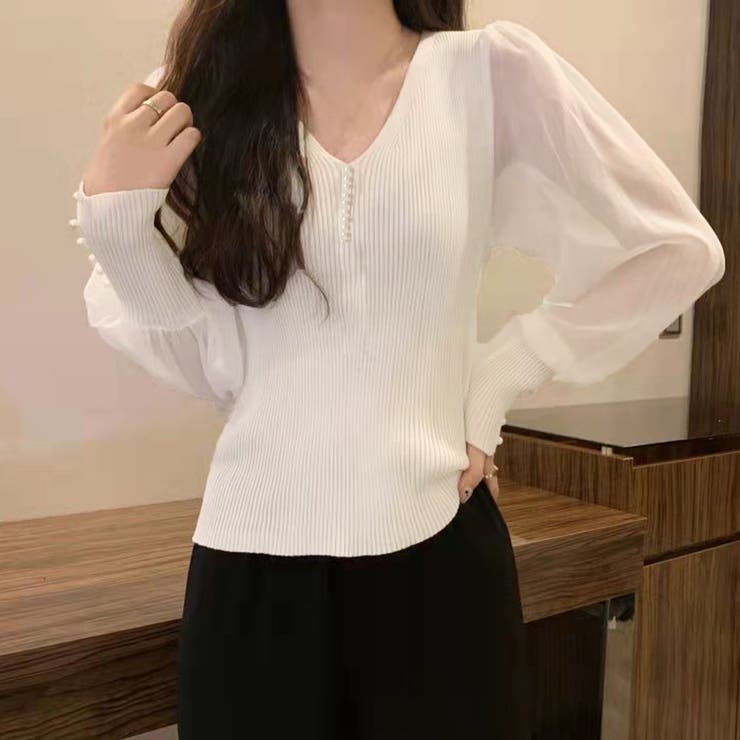 ニットトップス レディース シフォン袖 | Miniministore | 詳細画像6 
