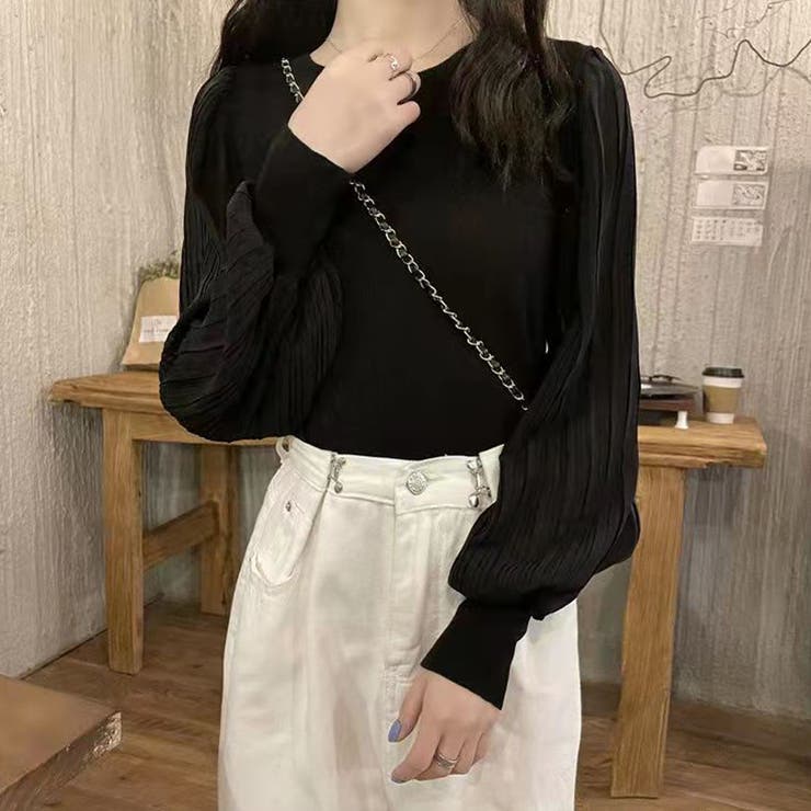 ニットブラウス 異素材 韓国風トップス | Miniministore | 詳細画像6 