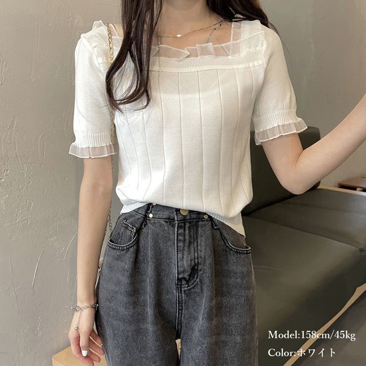 スクエアネック サマーニット レース付き | Miniministore | 詳細画像5 