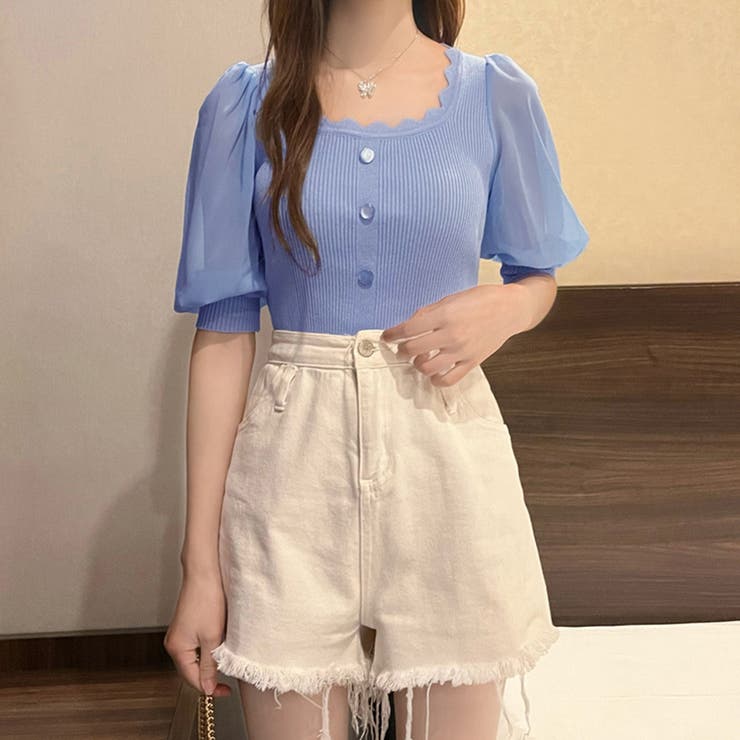 ニットブラウス 異素材切り替え 韓国風 オフィスカジュアル | Miniministore | 詳細画像11 