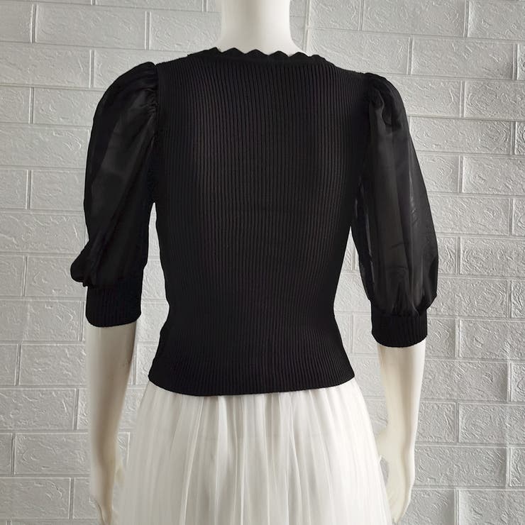 ニットブラウス 異素材切り替え 韓国風 オフィスカジュアル | Miniministore | 詳細画像14 