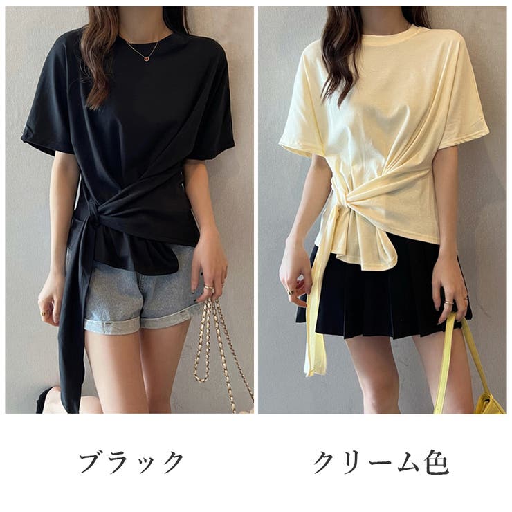 ANDMARY 半袖Tシャツ ブラック/アイボリー tシャツ 春夏 イレギュラーヘム 半袖[品番：II000008812