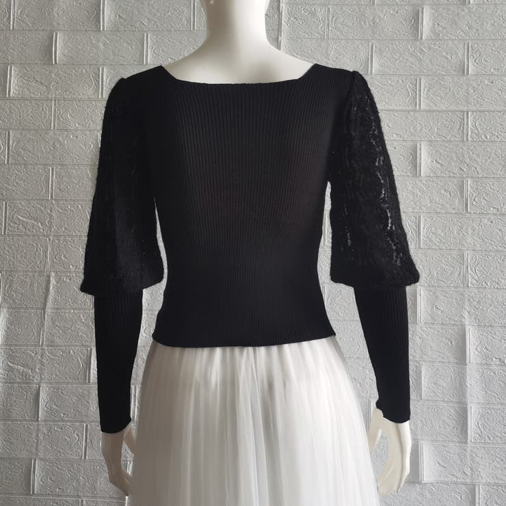 レース切り替え ニットトップス 韓国風 オフィスカジュアル | Miniministore | 詳細画像9 