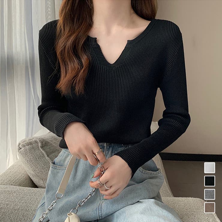 キーネック タイトリブニット 韓国風 | Miniministore | 詳細画像1 