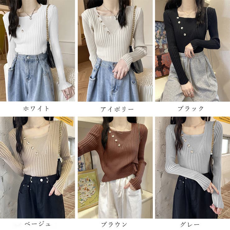 レイヤード風 リブニットトップス 韓国風 | Miniministore | 詳細画像2 