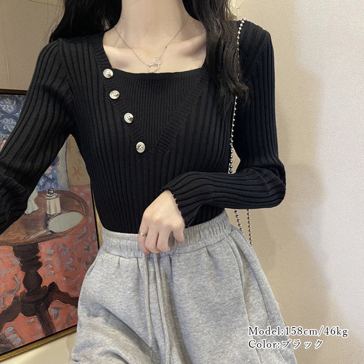 レイヤード風 リブニットトップス 韓国風 | Miniministore | 詳細画像5 