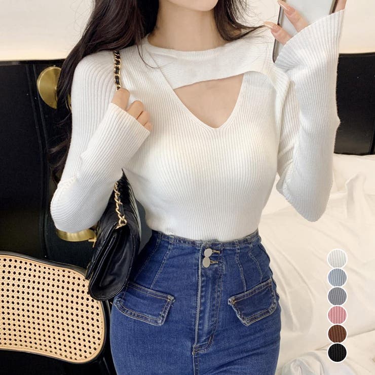 フロントオープンリブニット 韓国風 秋冬 | Miniministore | 詳細画像1 