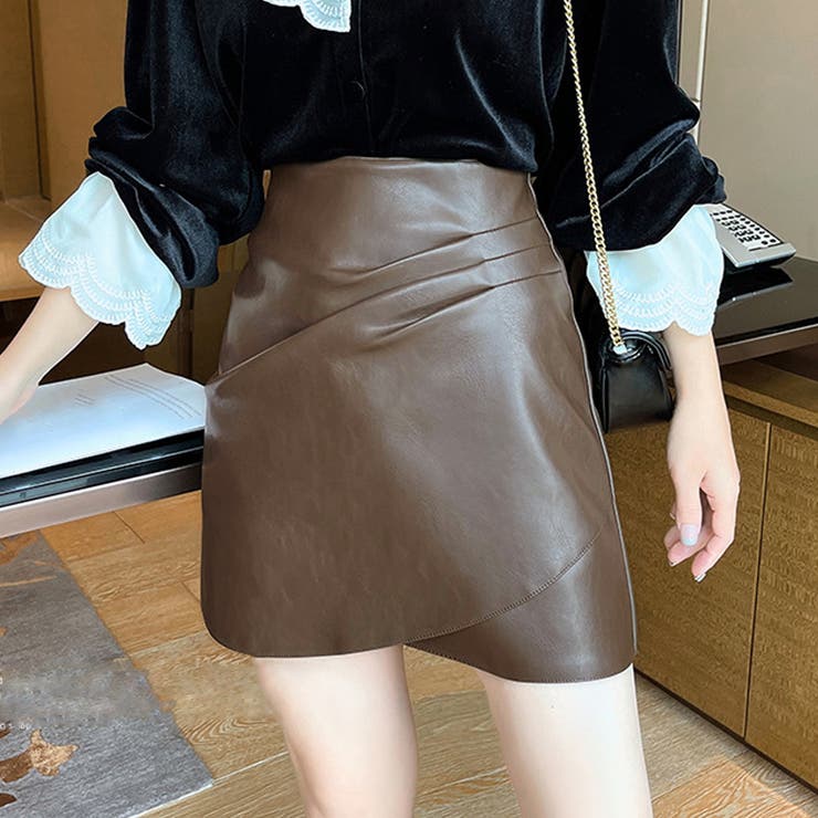 大人気の PUレザー ミニスカート美脚ハイウエスト[品番：II000009411 Lサイズ