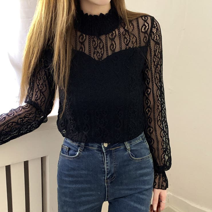 レース ブラウス プチハイネック 重ね着 オフィスカジュアル | Miniministore | 詳細画像7 