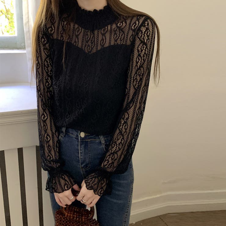 レース ブラウス プチハイネック 重ね着 オフィスカジュアル | Miniministore | 詳細画像8 