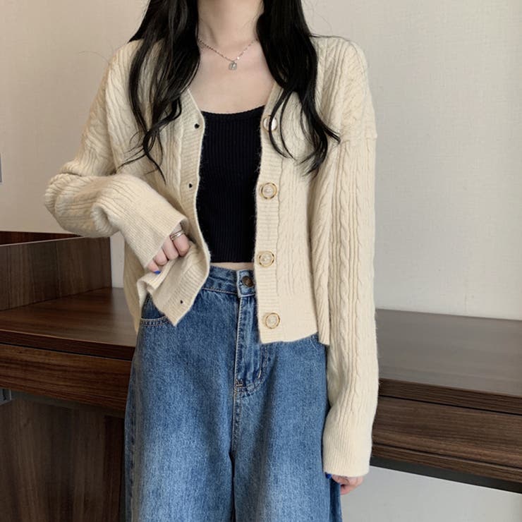 ケーブル編みニットカーディガン Vネック | Miniministore | 詳細画像8 