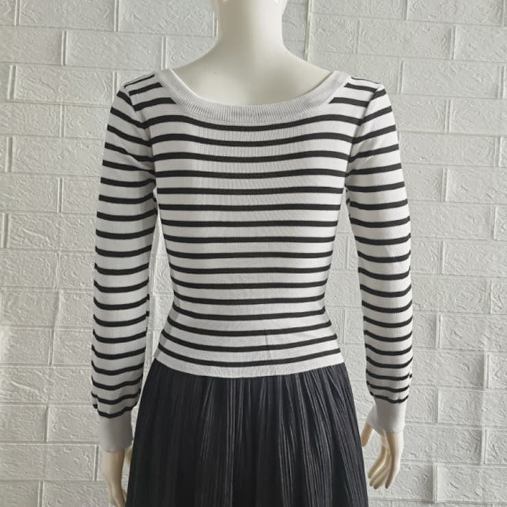 ボーダー柄ニットトップス スクエアネック | Miniministore | 詳細画像11 