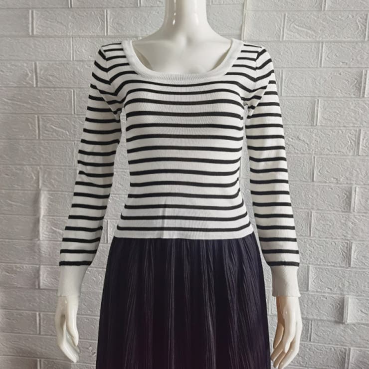 ボーダー柄ニットトップス スクエアネック | Miniministore | 詳細画像9 