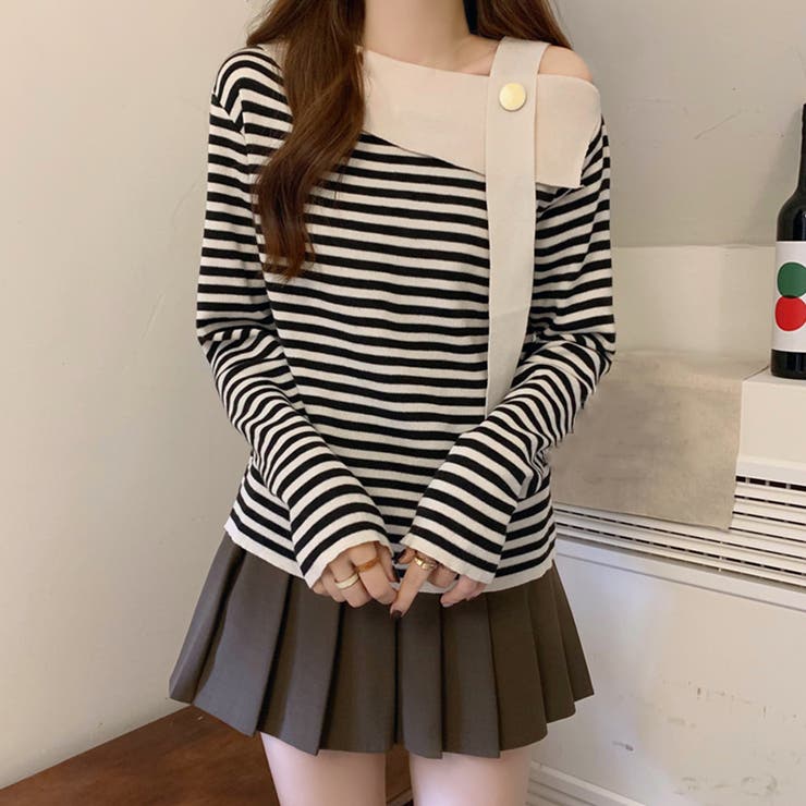 ワンショルダー ボーダー柄ニットトップス | Miniministore | 詳細画像6 