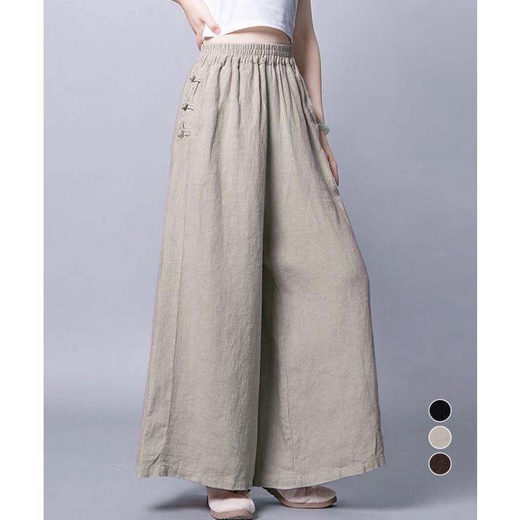 綿麻風ワイドパンツレディースリネンパンツ | Miniministore | 詳細画像1 