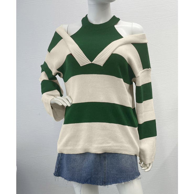 ボーダー柄ニットトップス オフショルダー | Miniministore | 詳細画像10 