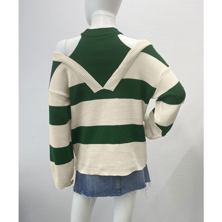 ボーダー柄ニットトップス オフショルダー | Miniministore | 詳細画像12 