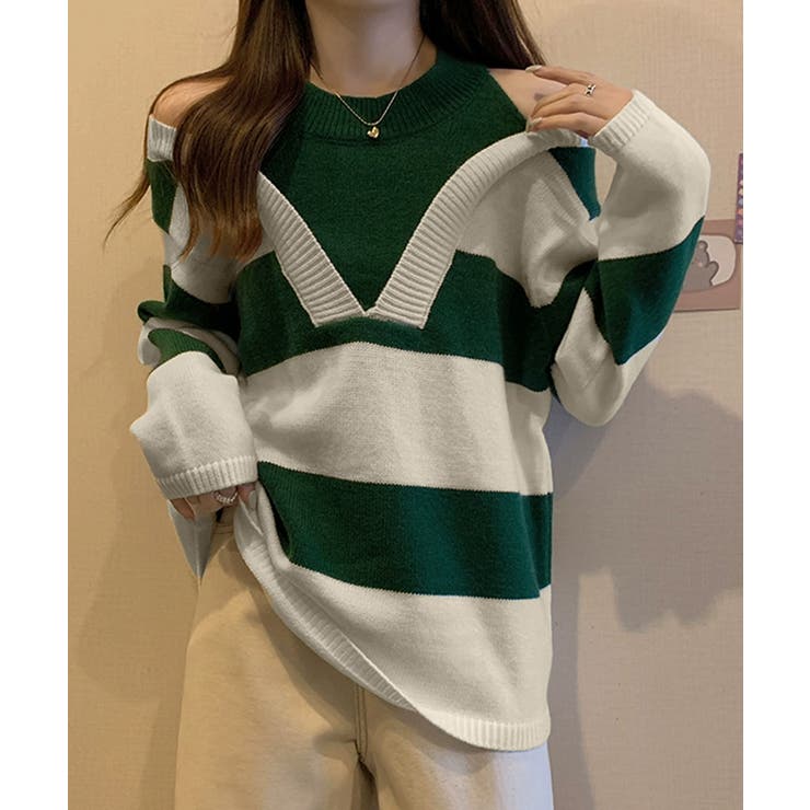 ボーダー柄ニットトップス オフショルダー | Miniministore | 詳細画像6 