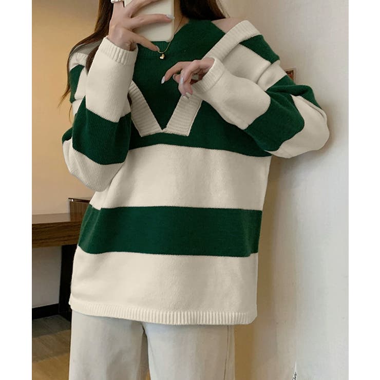 ボーダー柄ニットトップス オフショルダー | Miniministore | 詳細画像8 