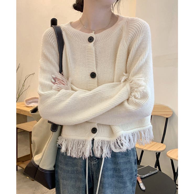 フリンジニットカーディガン クルーネック | Miniministore | 詳細画像3 