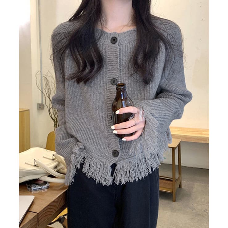フリンジニットカーディガン クルーネック | Miniministore | 詳細画像6 