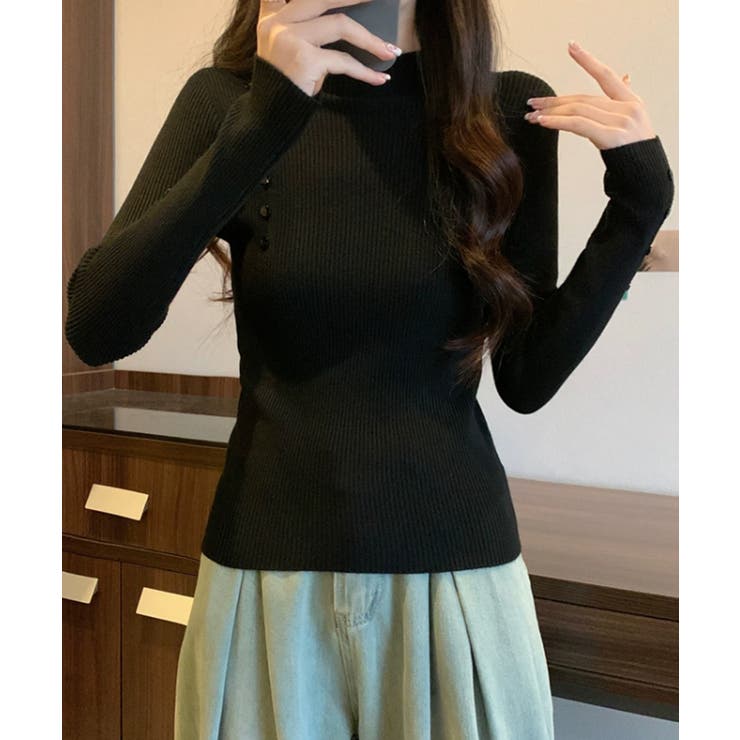 ニットトップス 飾りボタン リブニット | Miniministore | 詳細画像2 