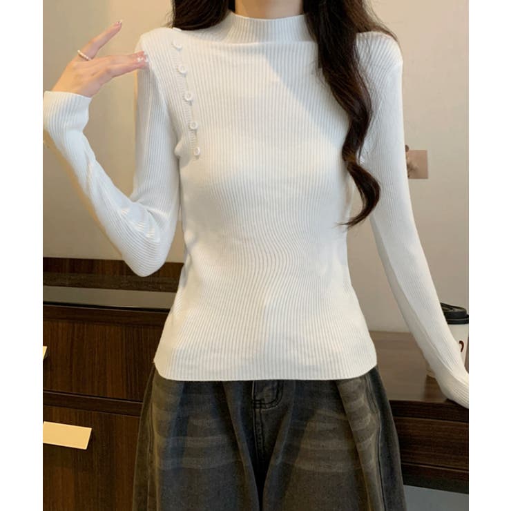 ニットトップス 飾りボタン リブニット | Miniministore | 詳細画像5 