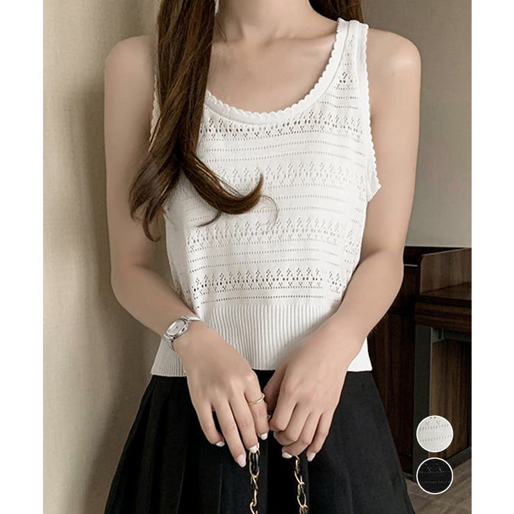 タンクトップ 透かし編みニット 重ね着 | Miniministore | 詳細画像1 