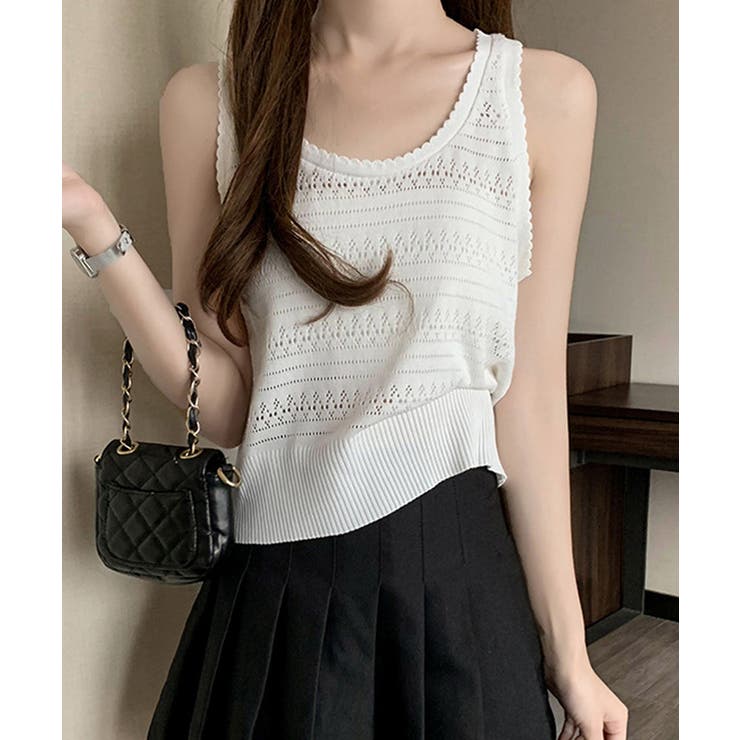 タンクトップ 透かし編みニット 重ね着 | Miniministore | 詳細画像2 