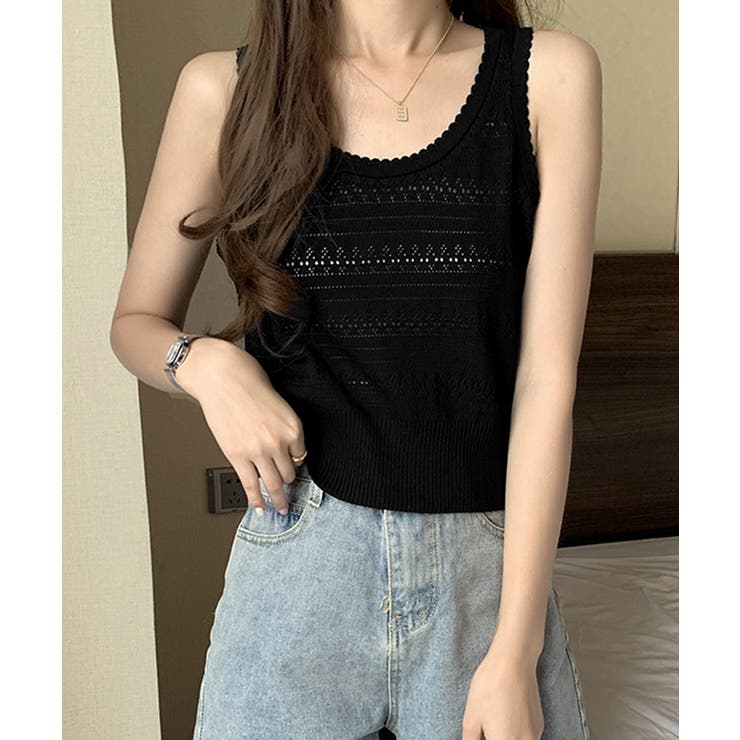 タンクトップ 透かし編みニット 重ね着 | Miniministore | 詳細画像4 