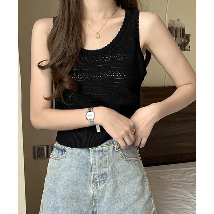 タンクトップ 透かし編みニット 重ね着 | Miniministore | 詳細画像5 