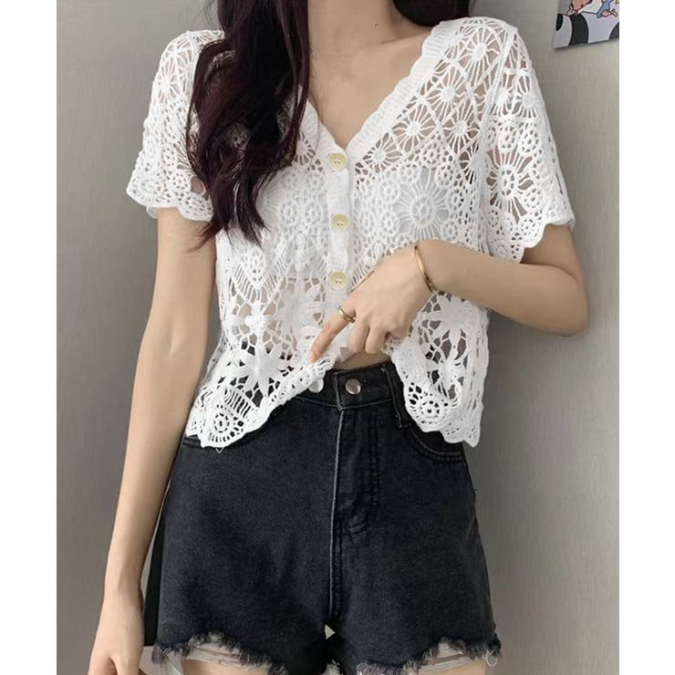 透かし編みニットカーディガン ショート丈 | Miniministore | 詳細画像3 