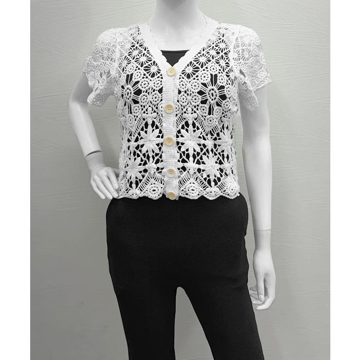 透かし編みニットカーディガン ショート丈 | Miniministore | 詳細画像8 