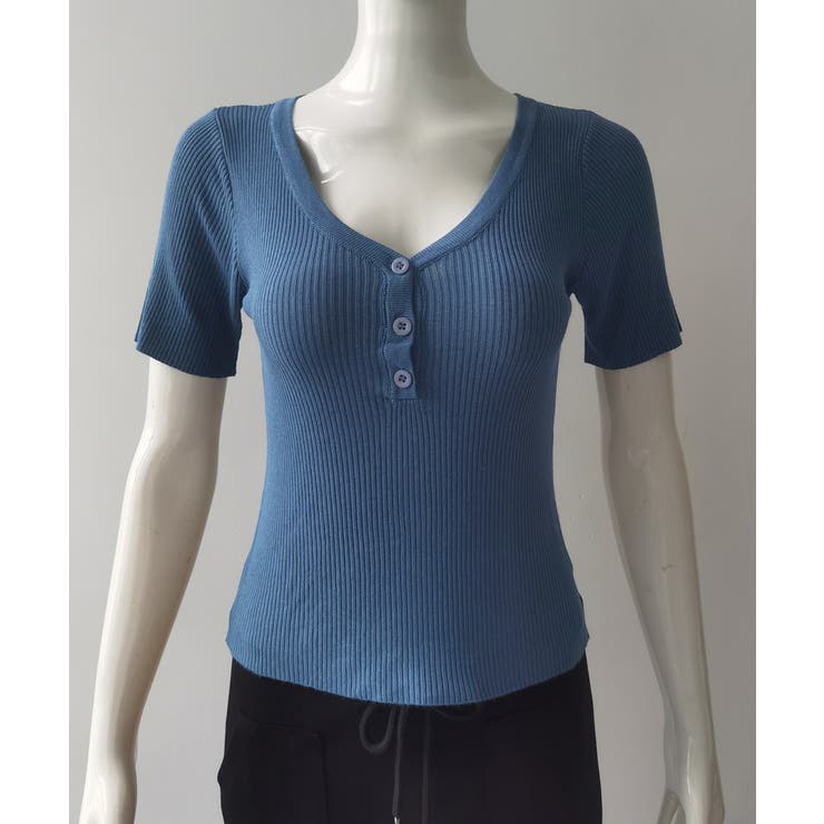 Vネックリブニットトップス 着やせ 無地 | Miniministore | 詳細画像7 