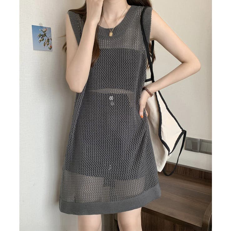 メッシュサマーニットワンピース スリット | Miniministore | 詳細画像7 