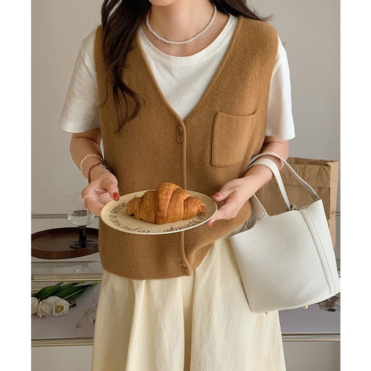 Vネックニットベスト ニットジレ 重ね着 | Miniministore | 詳細画像2 