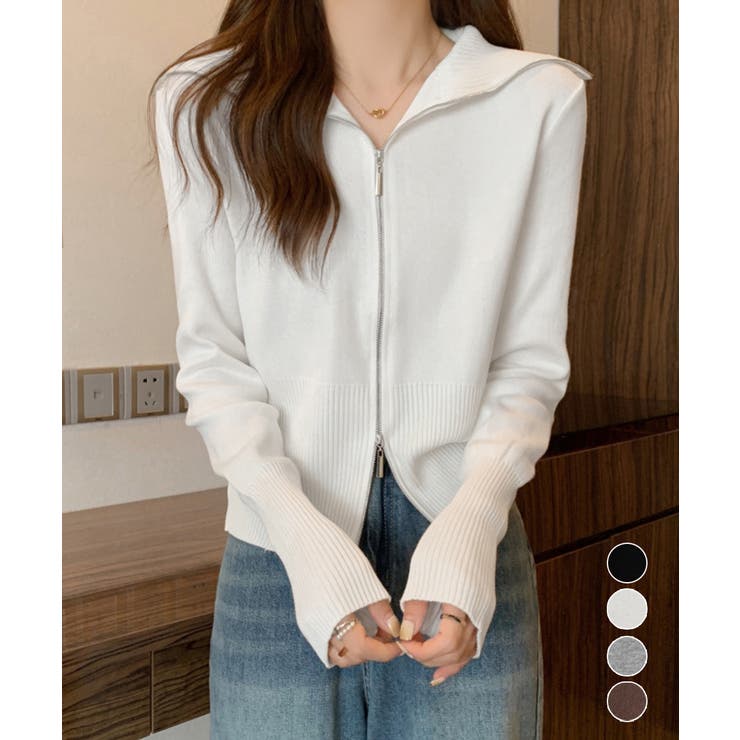 ダブルジップ 薄手 ニットカーディガン | Miniministore | 詳細画像1 